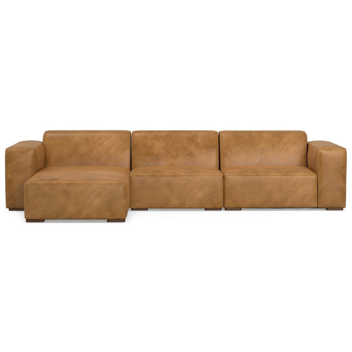 Rex 2 Seater Left Chaise Sofa Genuine Leather Modular Sectional Couch Beige Image 1