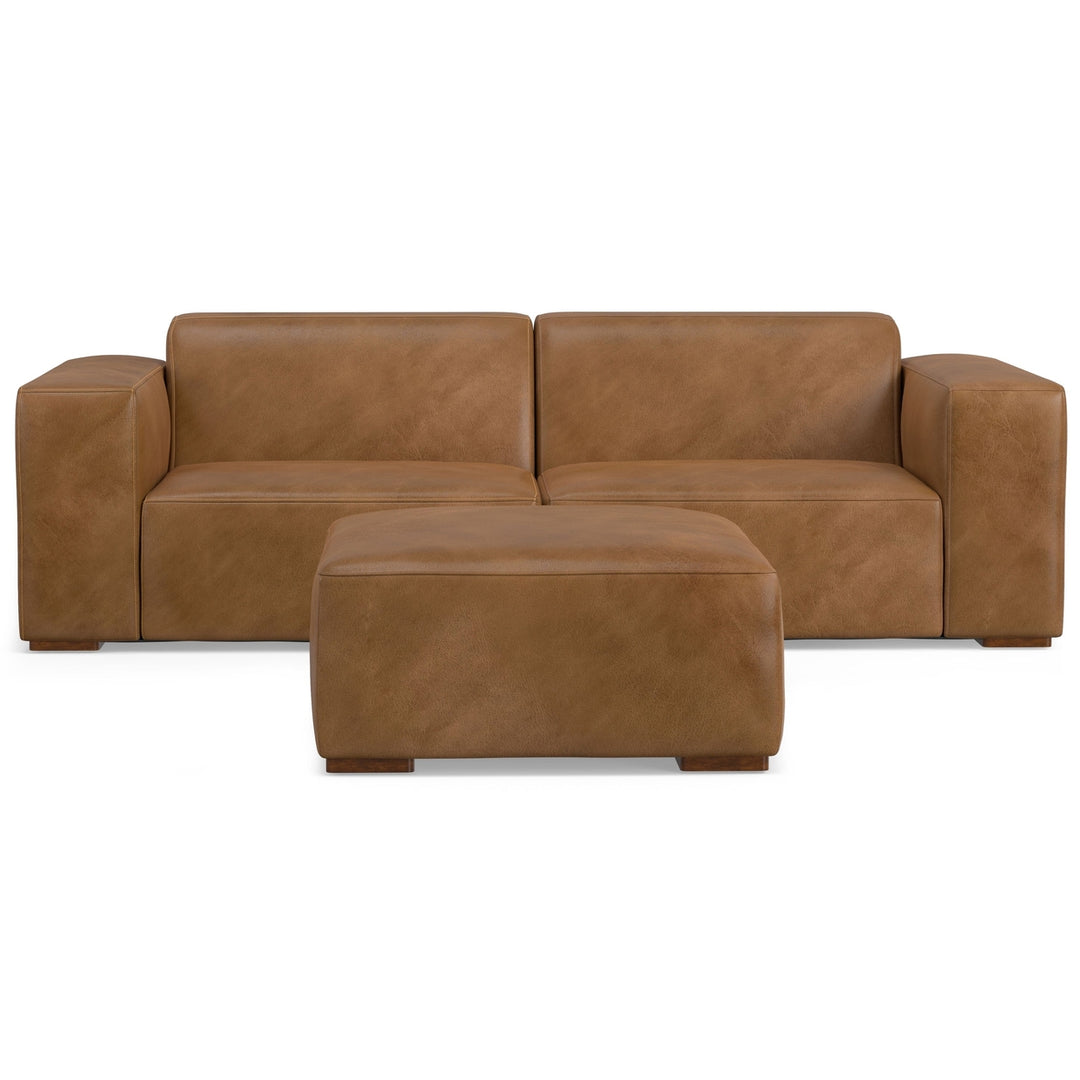 Rex 2 Seater Sofa and Ottoman Genuine Leather Oversized Loveseat Modern Design Image 2