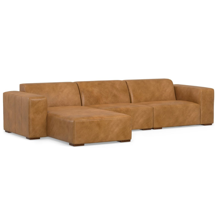 Rex 2 Seater Left Chaise Sofa Genuine Leather Modular Sectional Couch Beige Image 5