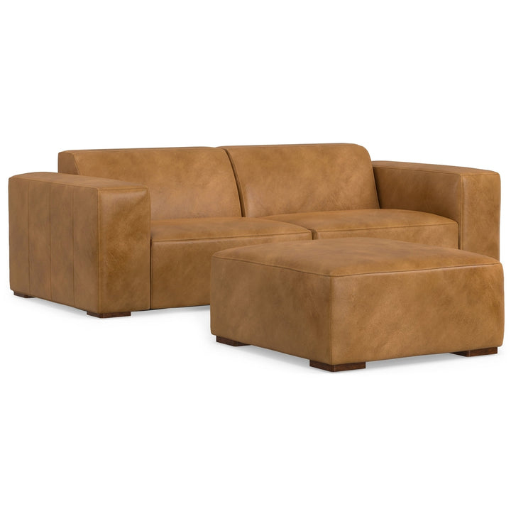 Rex 2 Seater Sofa and Ottoman Genuine Leather Oversized Loveseat Modern Design Image 5