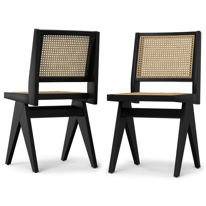 Regina Dining Chair Set of 2 Retro Modern Solid Wood Rattan Accent Chairs Image 1