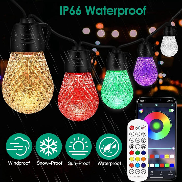 52.5FT Colorful Outdoor String Lights Smart RGB LED Patio Lights IP66 Waterproof Dimmable Hanging Light Bulbs APP Remote Image 7