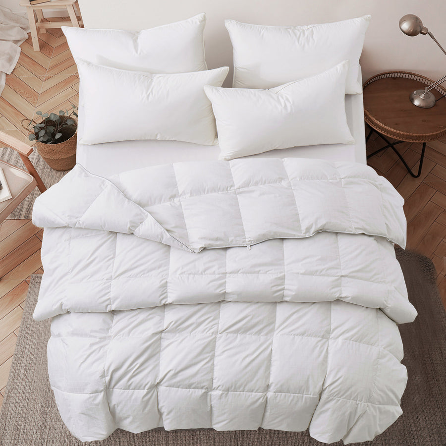 Goose Down Duvet Bedding Comforter with Tabs- Breathable Cotton Cover Image 1