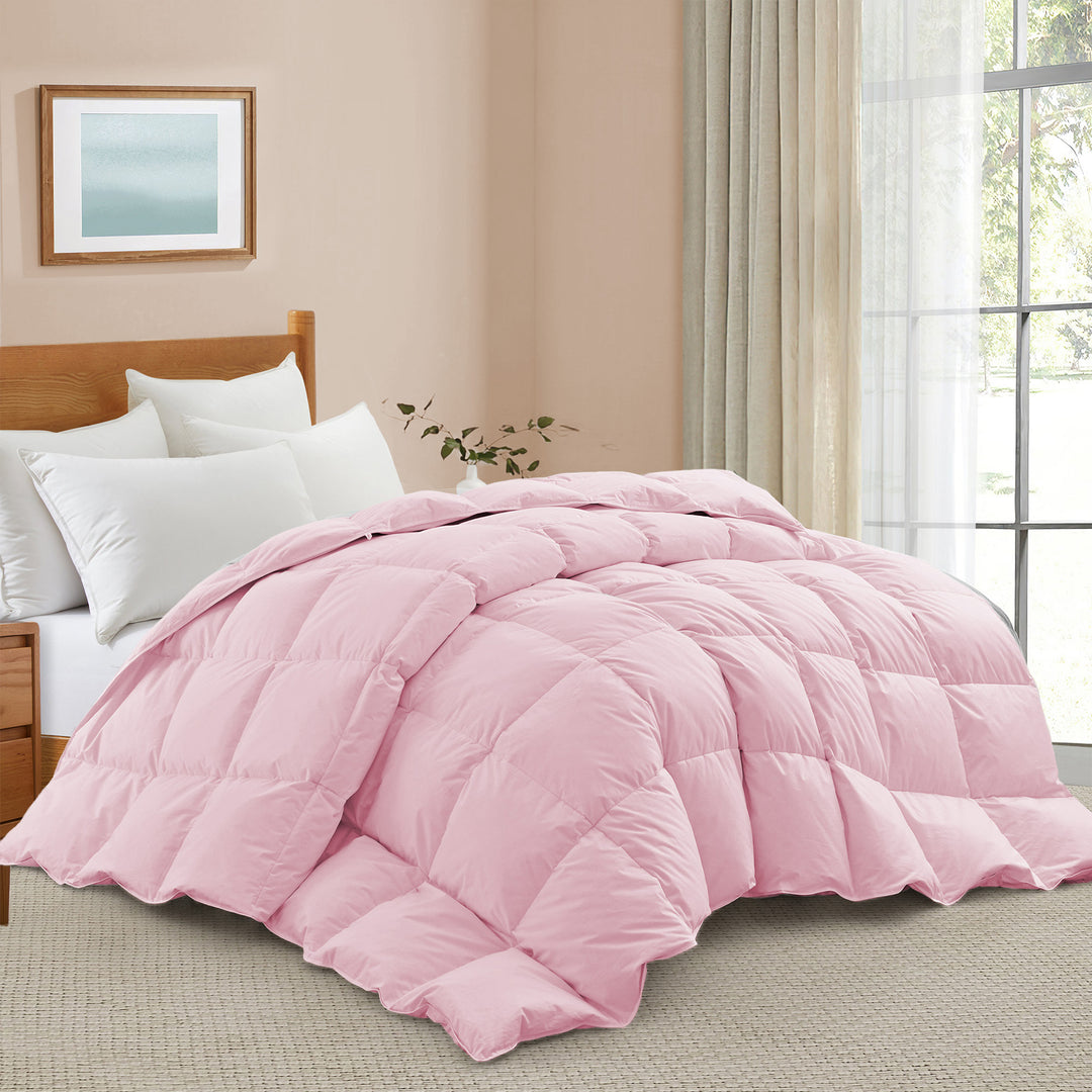 Goose Feather Down Comforter, Fluffy Duvet Insert Cotton Cover Image 2