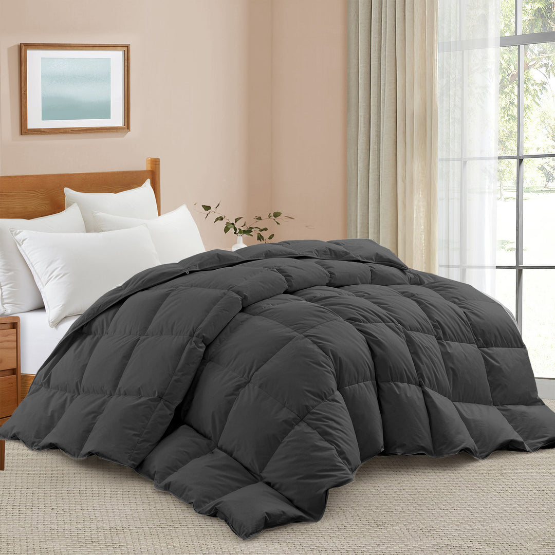 Goose Feather Down Comforter, Fluffy Duvet Insert Cotton Cover Image 4