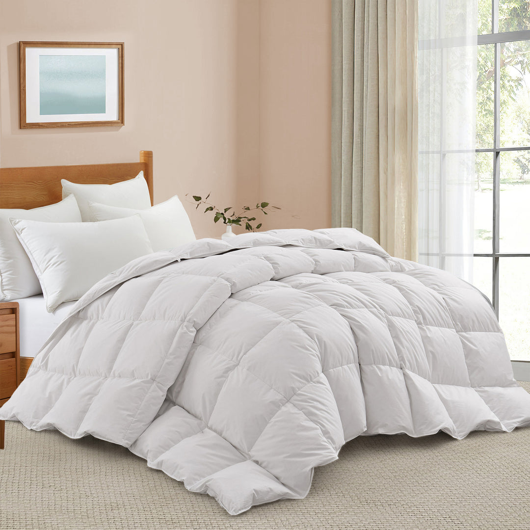 Goose Feather Down Comforter, Fluffy Duvet Insert Cotton Cover Image 5