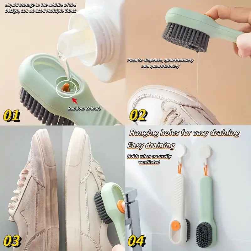 1pc Multi-function automatic spot shoe brush soft hair hand pressure hanging hole suitable for clothing carpet plastic Image 2