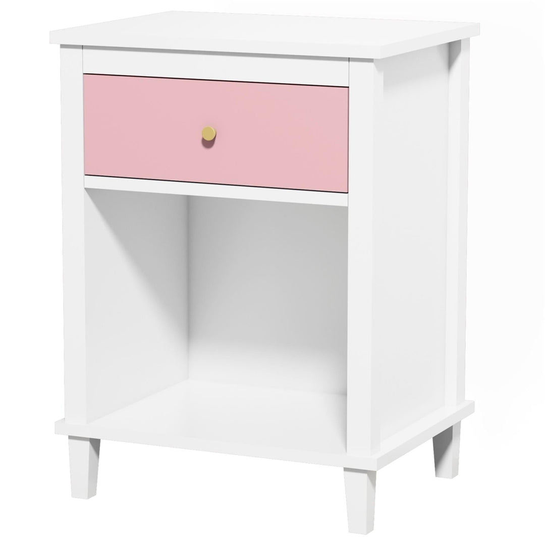 Hommoo Wooden Nightstand for Kids Bedroom with 1 Drawers and Open Cubby, GrayandPink Image 1