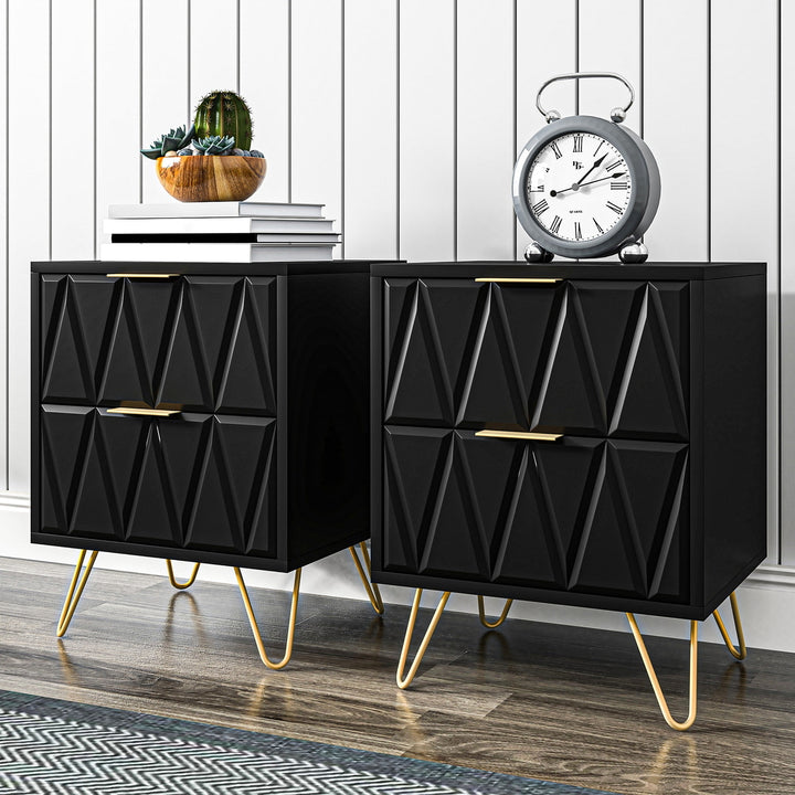 Hommoo 2-Drawer Wood Rectangle Nightstand Set of 2 Bedside Table Living Room Small End Accent Table, 20" Tall, Black Image 1