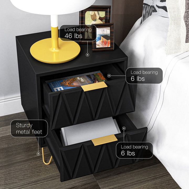 Hommoo 2-Drawer Wood Rectangle Nightstand Set of 2 Bedside Table Living Room Small End Accent Table, 20" Tall, Black Image 3