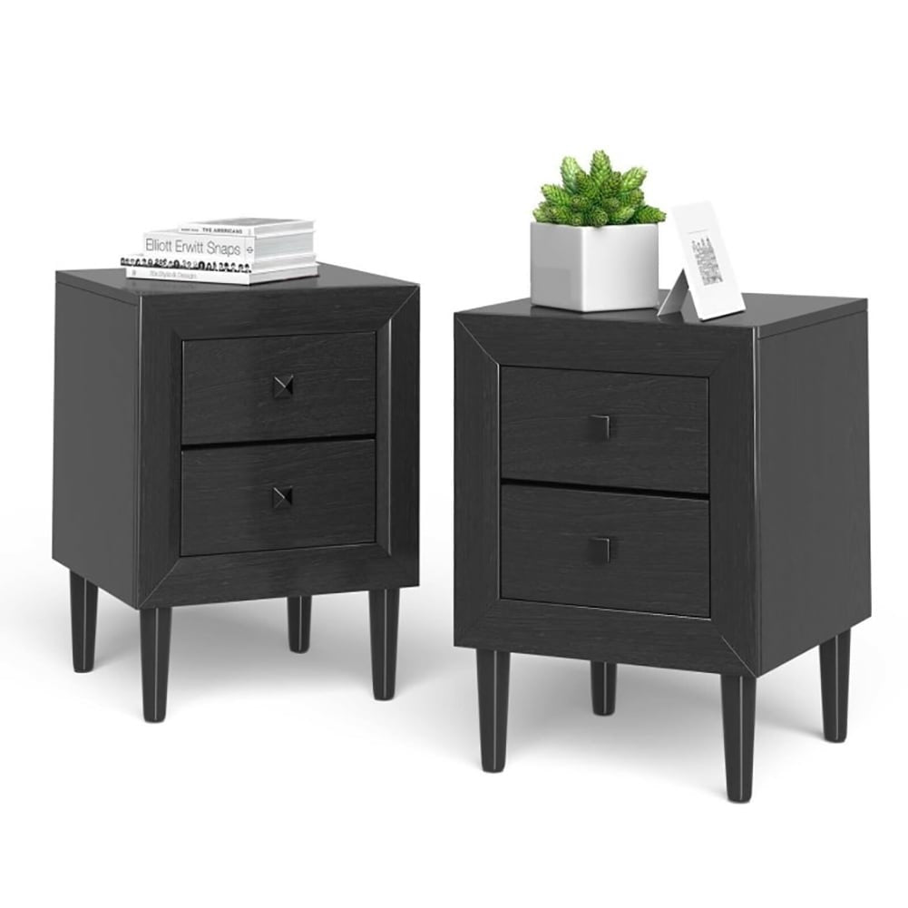 Hommoo Retro Nightstand Set of 2, End Table Side Table with 2 Drawers, Storage Cabinet for Bedroom, Living Room, Black Image 1