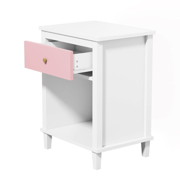 Hommoo Wooden Nightstand for Kids Bedroom with 1 Drawers and Open Cubby, GrayandPink Image 3