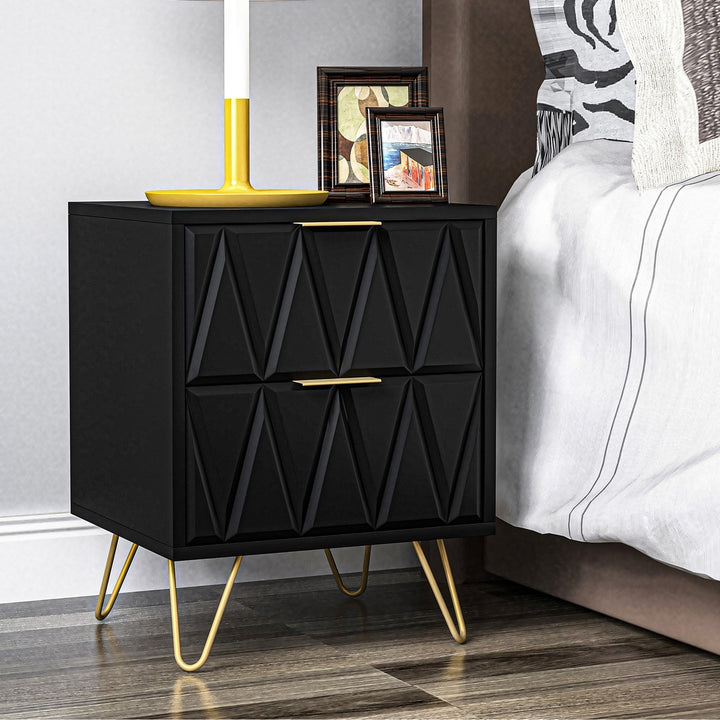 Hommoo 2-Drawer Wood Rectangle Nightstand Set of 2 Bedside Table Living Room Small End Accent Table, 20" Tall, Black Image 4