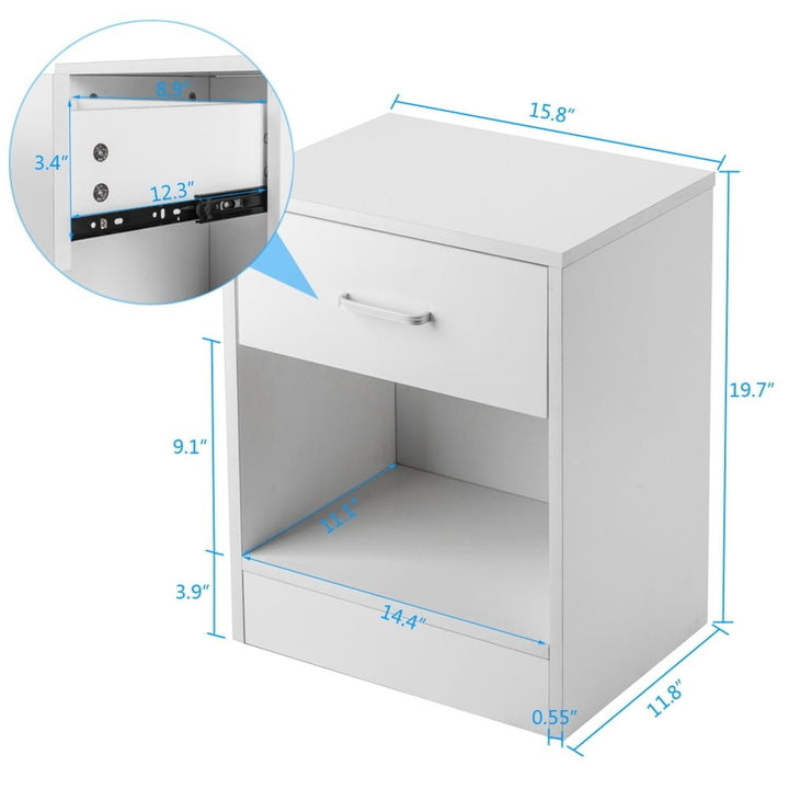 Hommoo Modern 2pcs Nightstands, Side Table End Table Sets of 2 with Drawer for Living Room, Bedroom, White Image 5