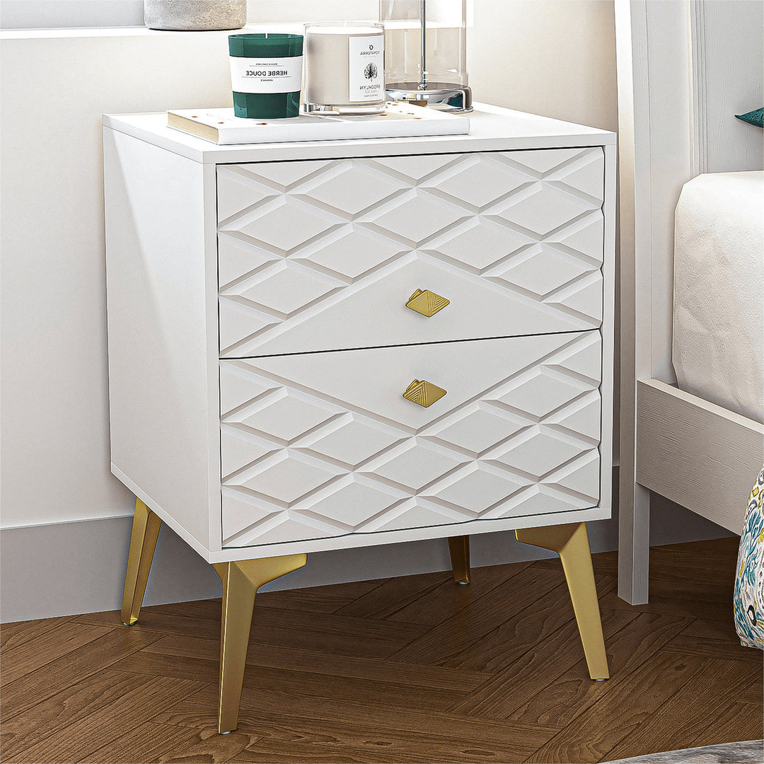 Hommoo 2-Drawer Wood Rectangle Nightstand Side Table Living Room Small End Accent Table, 21" Tall, White Image 6