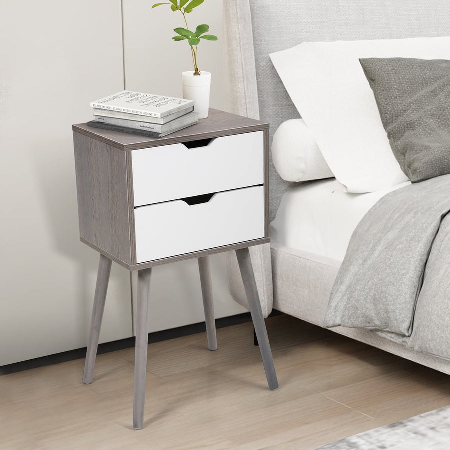 Hommoo Set of 2 Bedside Table with Two Drawer Storage Design for Living Room Sofa - Gray, Night Stand Image 1