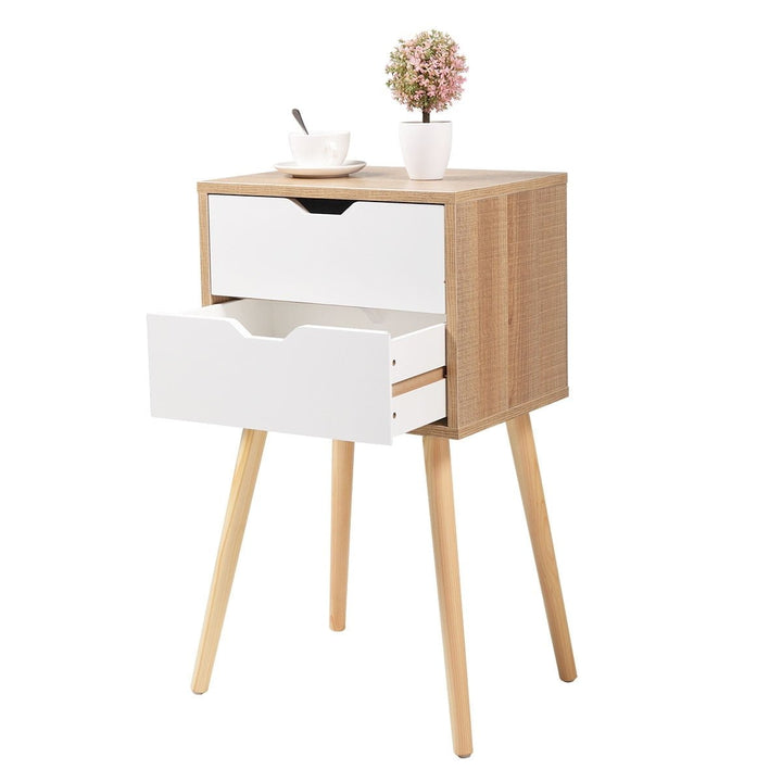 Hommoo Set of 2 Wooden Modern Nightstand with 2 Drawers and 4 Solid Splayed Legs, Living Room Bedroom Furniture- White, Image 5