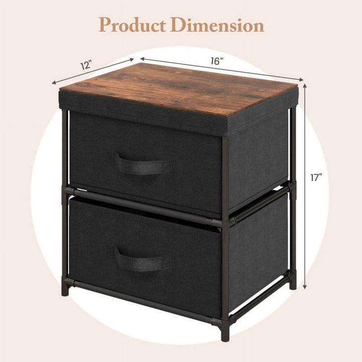 Hommoo BlackandRustic Brown Night Stand with 2 Drawer, Small Dresser Storage Cabinet Fabric Bins, Wooden Nightstand for Image 1