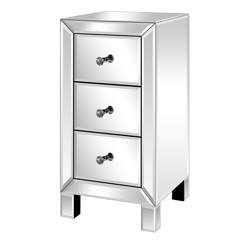 Hommoo Modern and Contemporary Mirrored 3-Drawers Nightstand - Silver Image 1