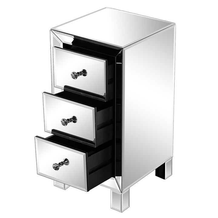 Hommoo Modern and Contemporary Mirrored 3-Drawers Nightstand - Silver Image 3