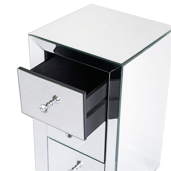 Hommoo Modern and Contemporary Mirrored 3-Drawers Nightstand - Silver Image 4