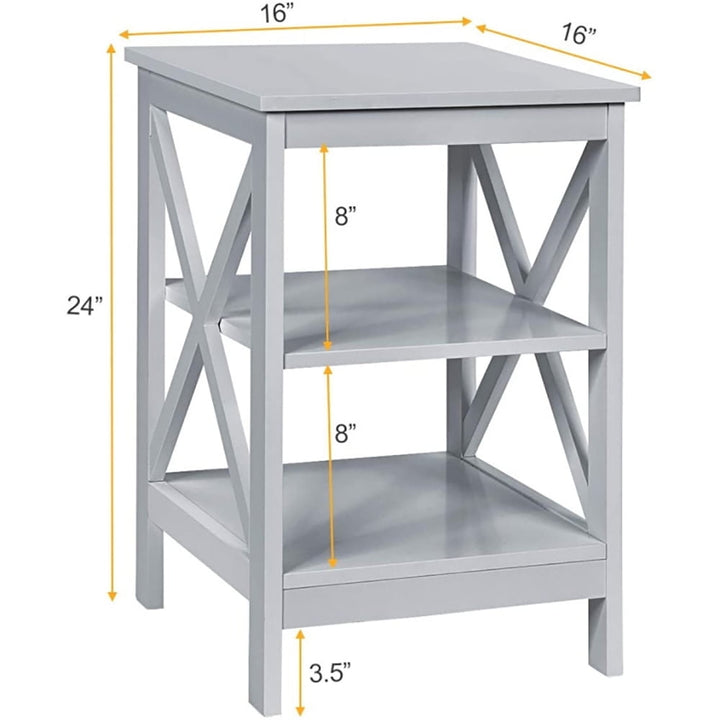 Hommoo Nightstand,Coffee Side Table,3-Tier X-Design Nightstands with Storage Shelves for Living Room Bedroom-Gray Image 3