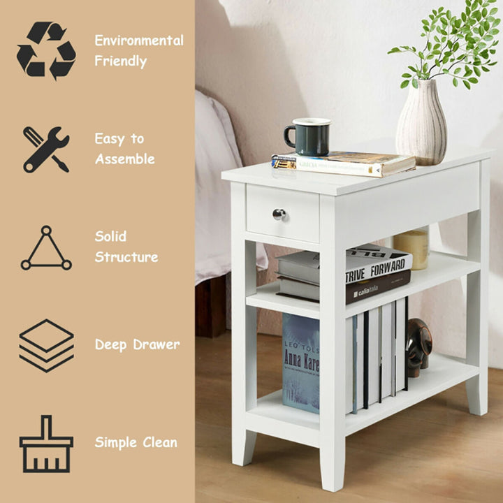 Hommoo Nightstand,Coffee Side Table,3-Tier Nightstand Bedside Table Sofa Side with Double Shelves Drawer-White Image 3