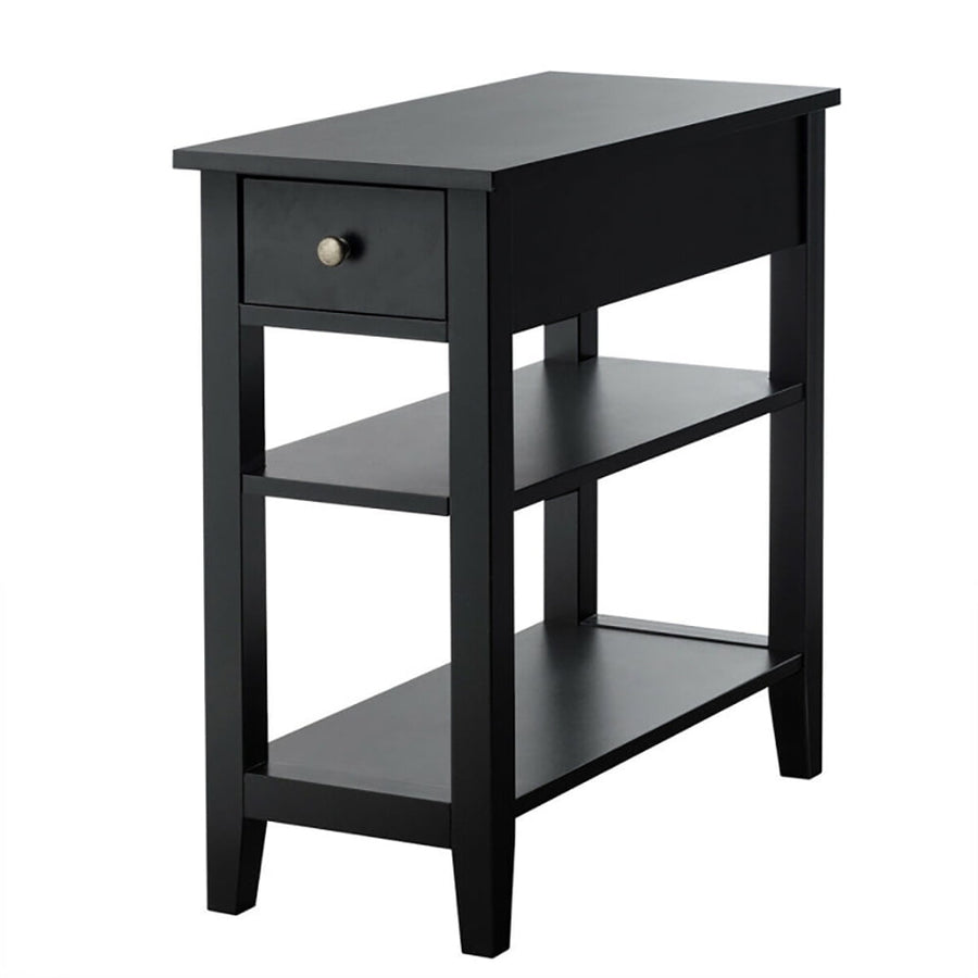 Hommoo Nightstand,Coffee Side Table,3-Tier Nightstand Bedside Table Sofa Side with Double Shelves Drawer-Black Image 1