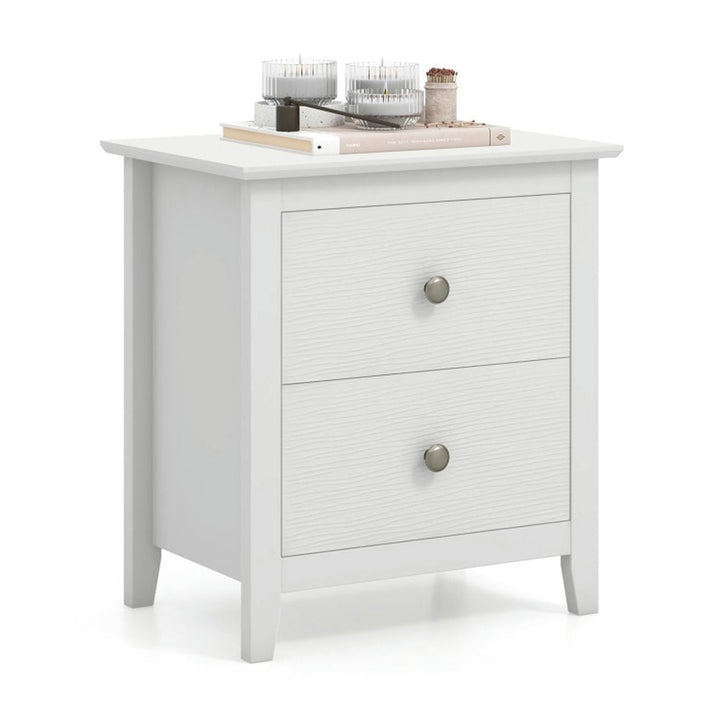 Hommoo Night Stand, Nightstand,Modern End table,Modern Nightstand with 2 Drawers for Small Spaces-White Image 2