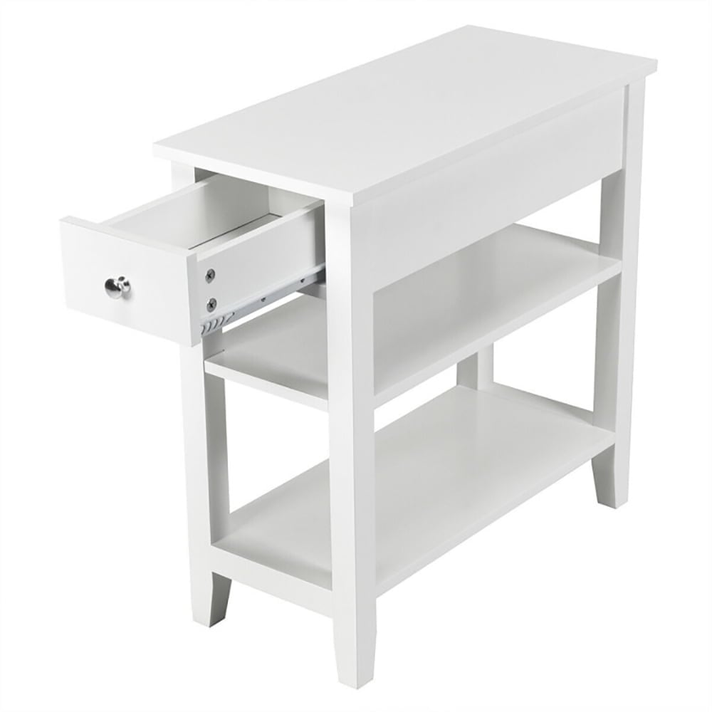 Hommoo Nightstand,Coffee Side Table,3-Tier Nightstand Bedside Table Sofa Side with Double Shelves Drawer-White Image 6