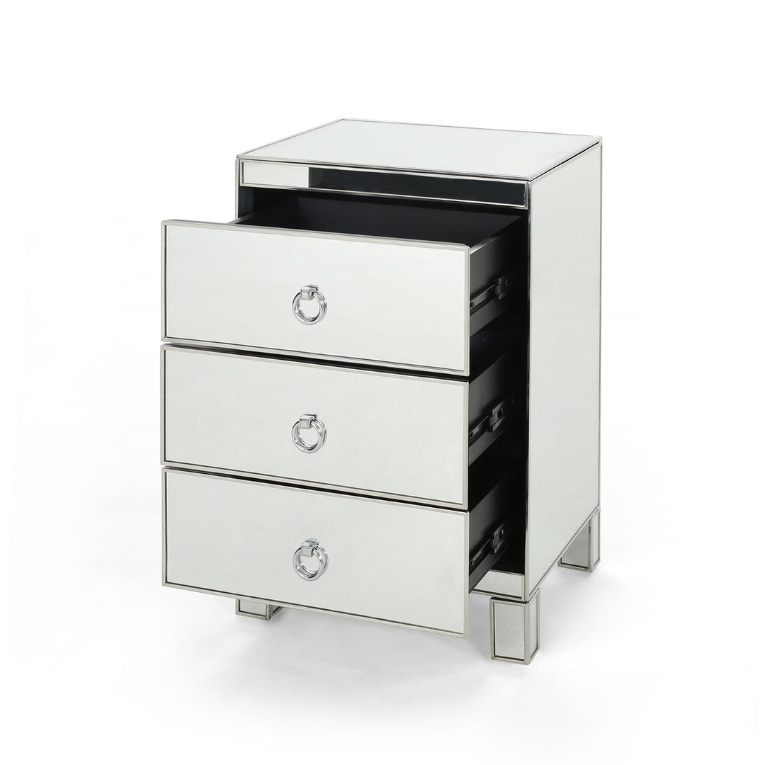 Modern Accent Mirrored End Table Nightstand with 3 Drawer for Bedroom Silver Image 4