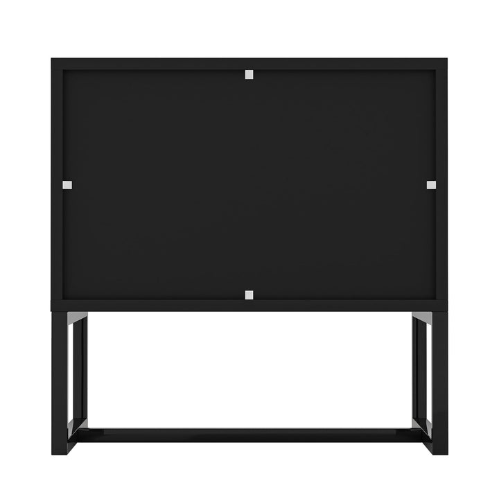 Hommoo Mid-Century Nightstand with Natural Accent Drawer for Bedroom, Metal Frame in Black Image 3