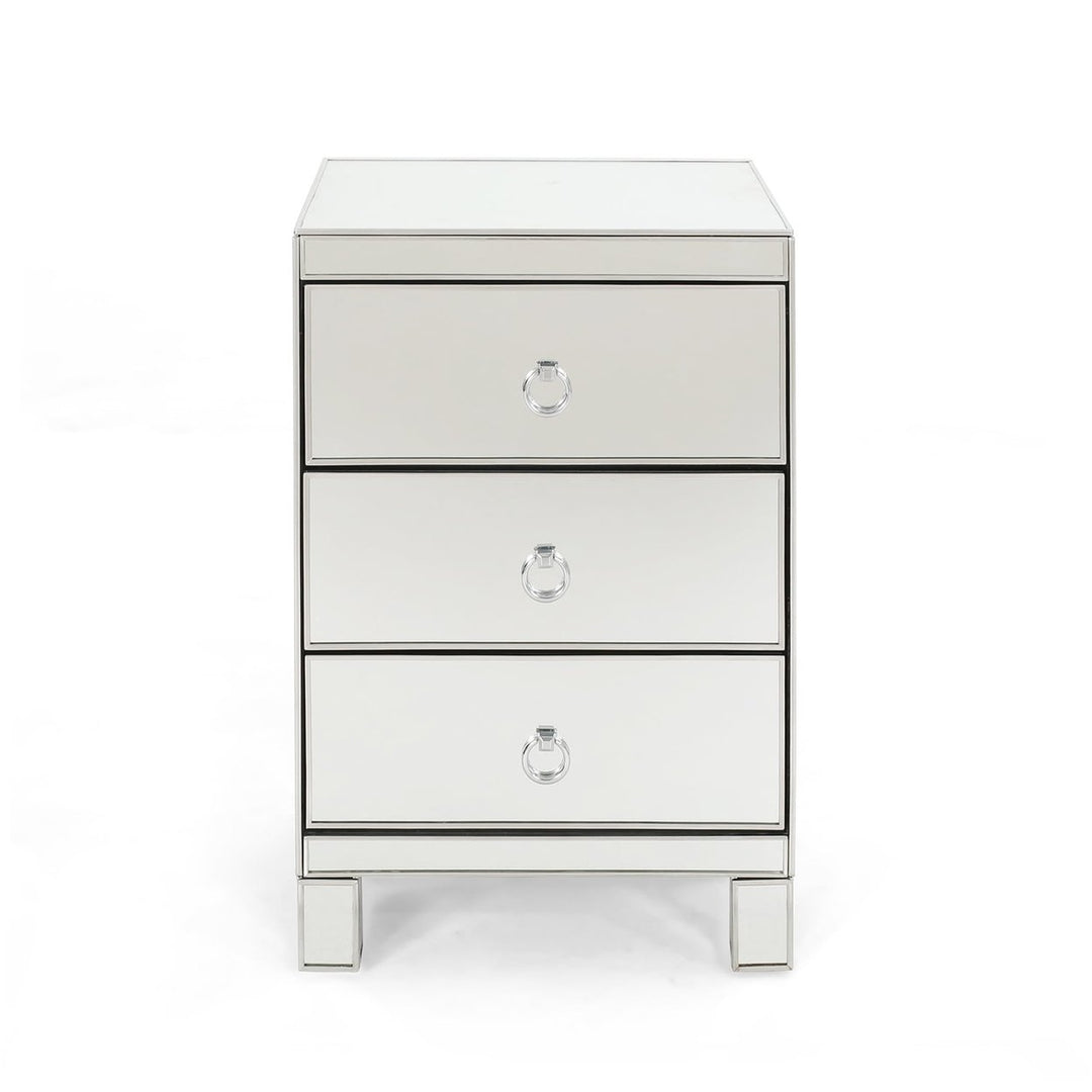 Modern Accent Mirrored End Table Nightstand with 3 Drawer for Bedroom Silver Image 7