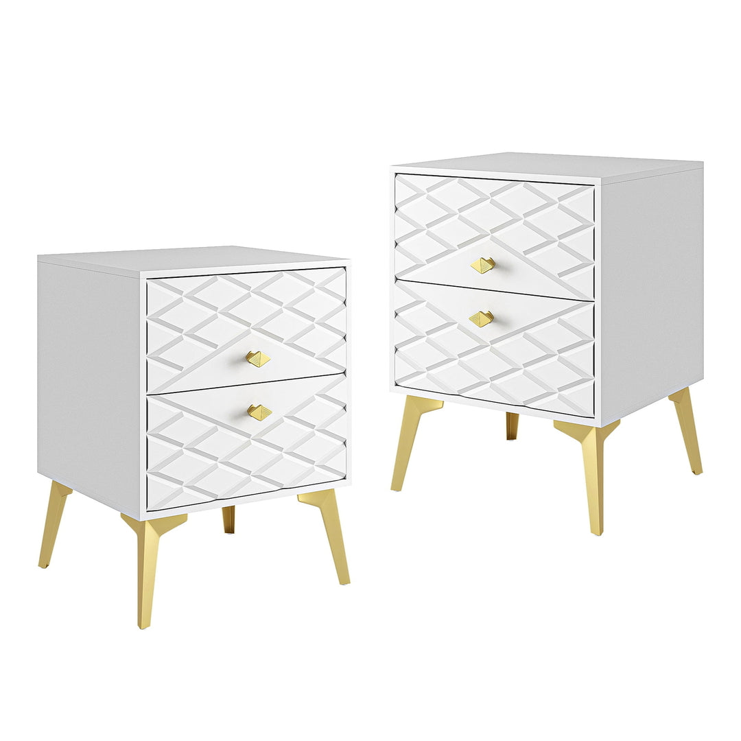 Hommoo Set of 2 Modern Wood Nightstands w/Drawer, Golden Legs, End Table for Living Room Bedroom Furniture Image 4