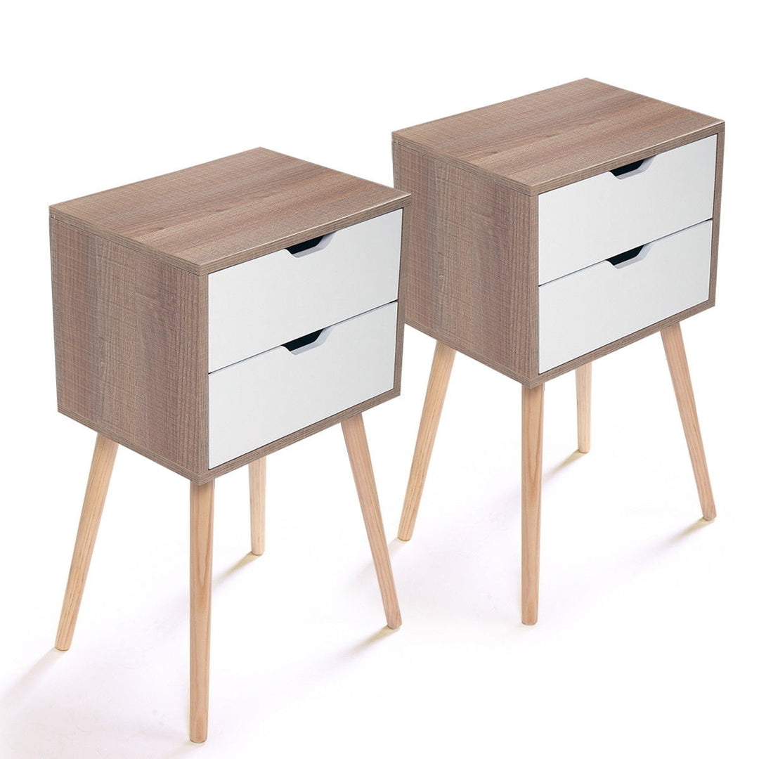 Hommoo Set of 2 Minimalist Bedside Table with Two Drawer Mini Saving Space Nightstands Bed Table - White Image 6