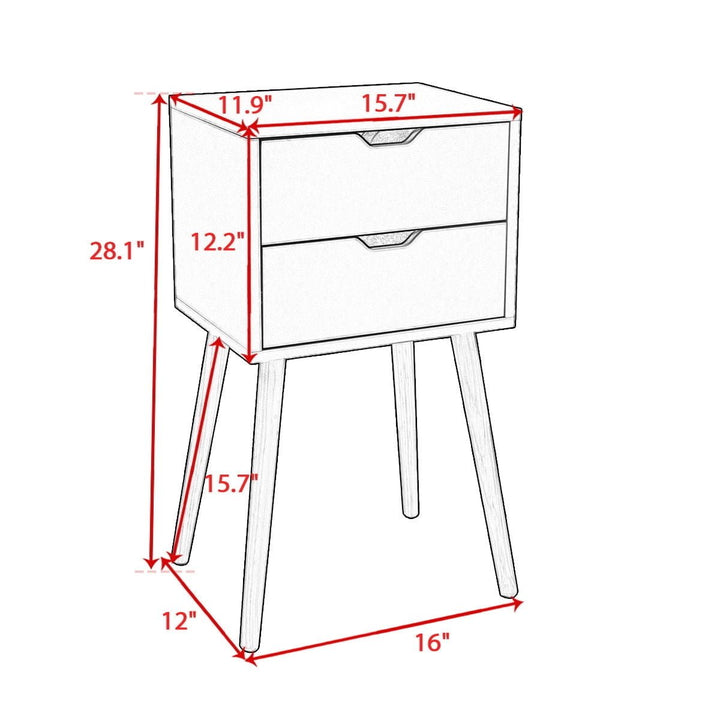 Hommoo Set of 2 Minimalist Bedside Table with Two Drawer Mini Saving Space Nightstands Bed Table - White Image 7