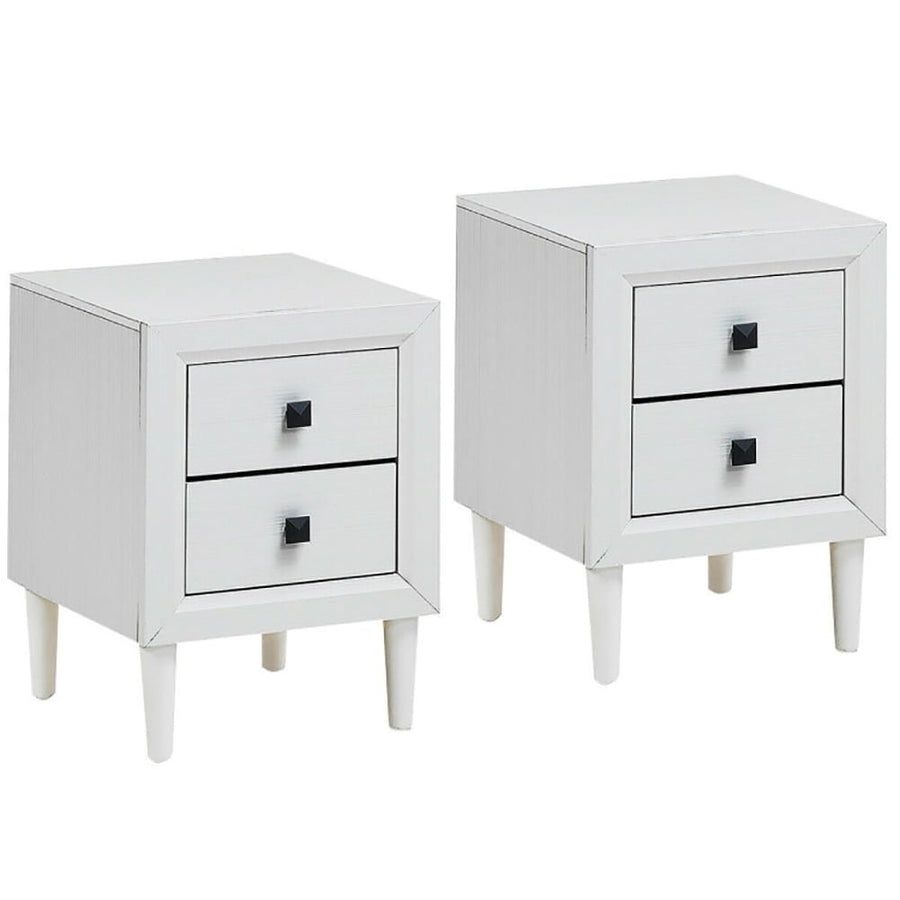 Hommoo Retro Nightstand Set of 2, End Table Side Table with 2 Drawers, Storage Cabinet for Bedroom, Living Room, White Image 1