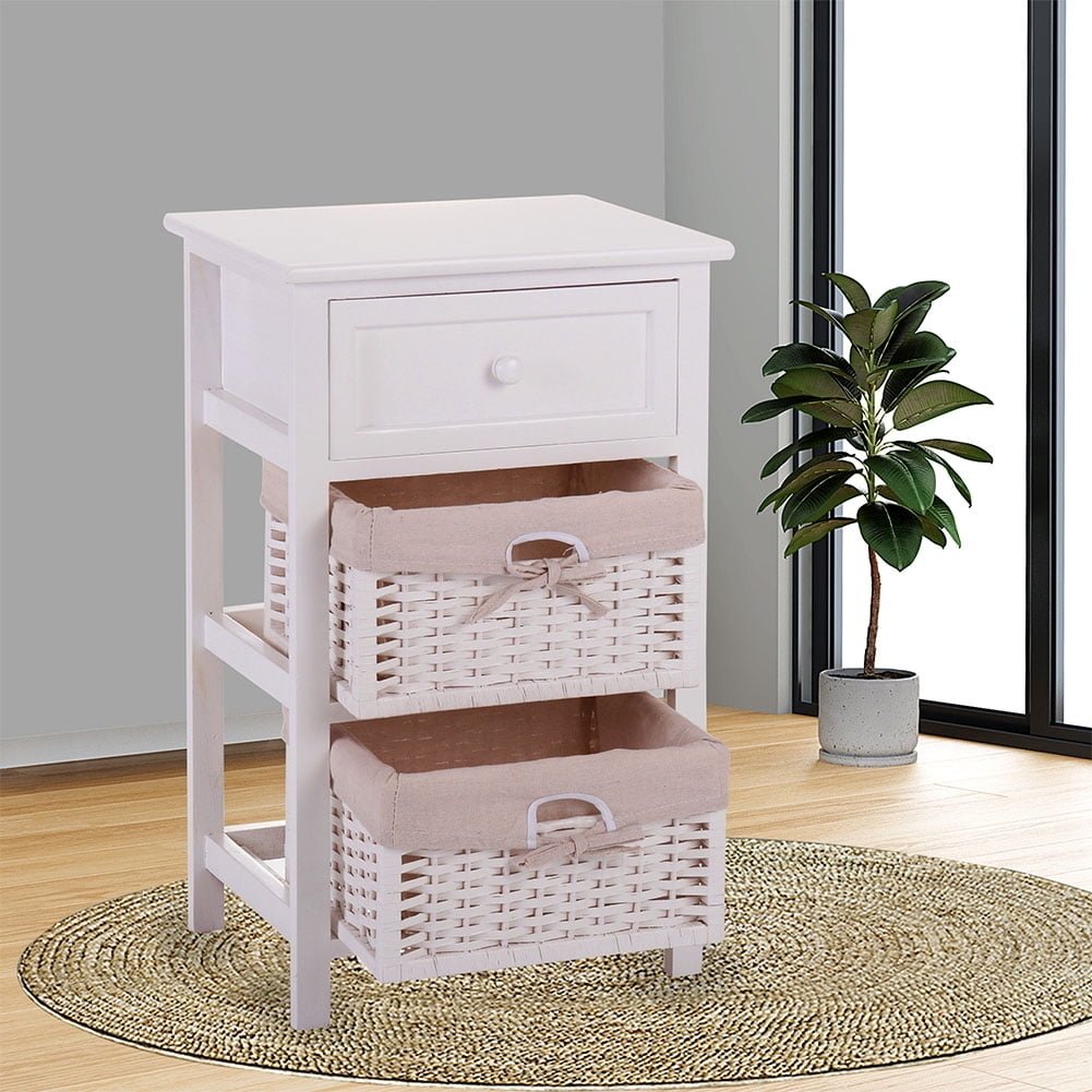 Hommoo Nightstand w/ 2 Wicker Storage Wood Drawer, End Table, Bedside Table for Bedroom, Living Room, Storage Shelves Image 1