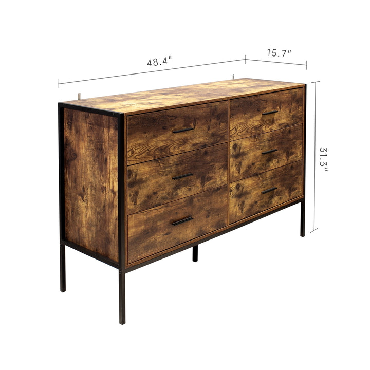 Hommoo Mid Century Modern 6 Drawer Dresser with Cutout Handle for Bedroom Walnut Image 4