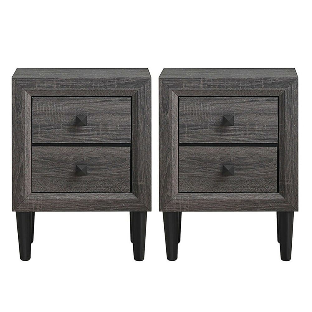 Hommoo Retro Nightstand Set of 2, End Table Side Table with 2 Drawers, Storage Cabinet for Bedroom, Living Room, Grey Image 1