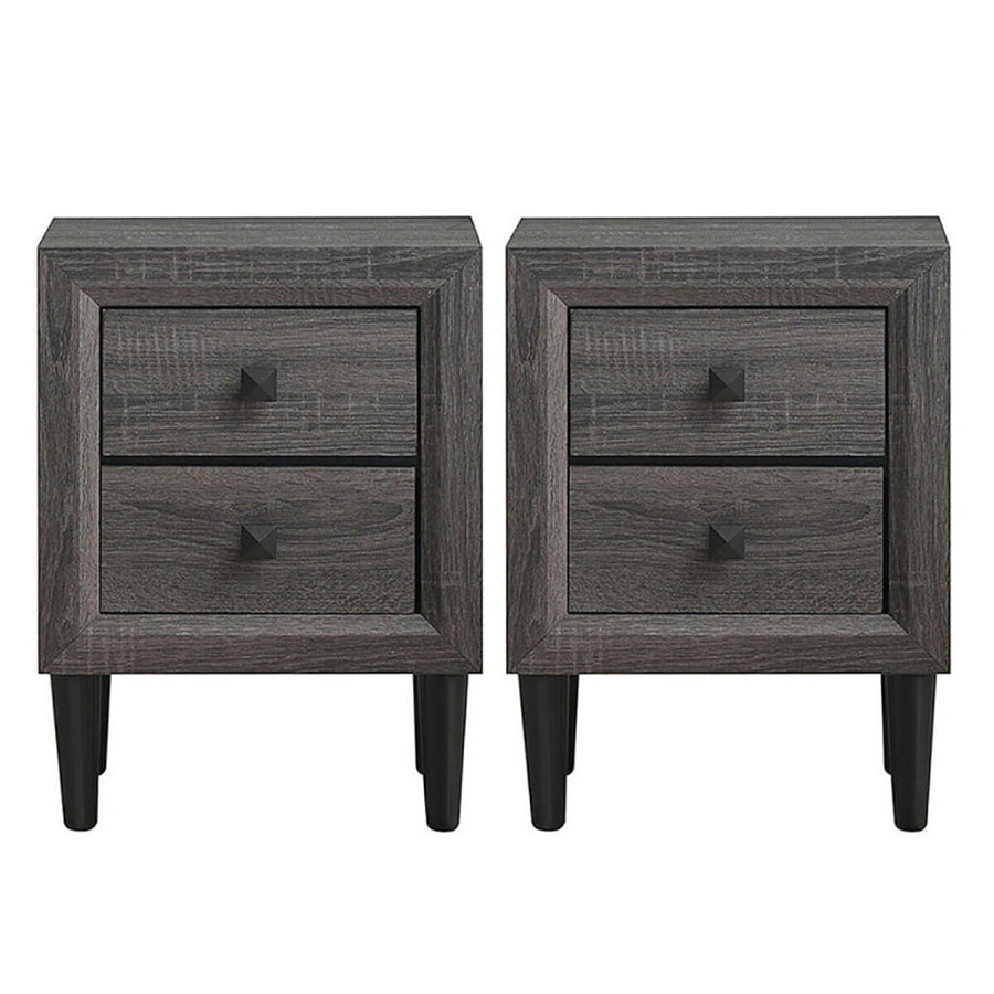 Hommoo Retro Nightstand Set of 2, End Table Side Table with 2 Drawers, Storage Cabinet for Bedroom, Living Room, Grey Image 1