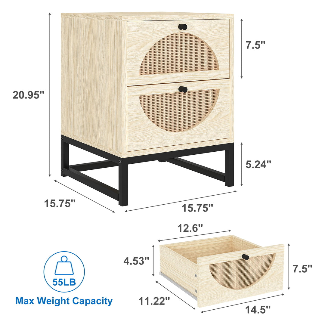 Hommoo Nightstand, Bed Side Table with 2 Drawers Barn Door, End Table Storage Wood Cabinet for Bedroom, Living Room, Image 7