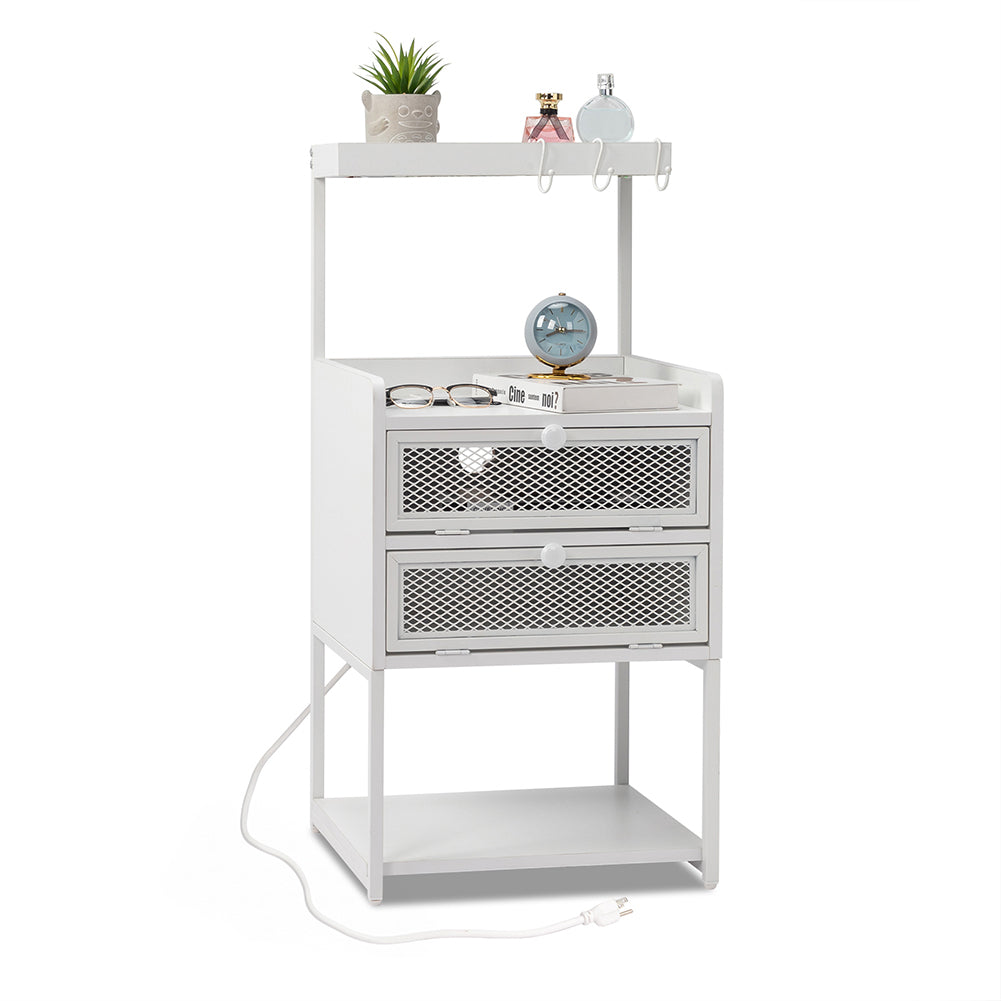 Nightstand for Bedroom with LightandPower Outlet, Accent Bedside Table with Solid Wood Legs White Image 5