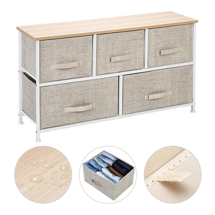 Hommoo 2-Tier Dresser Organizer with 5 Cube, Fabric Cabinet Dresser - Linen Image 4