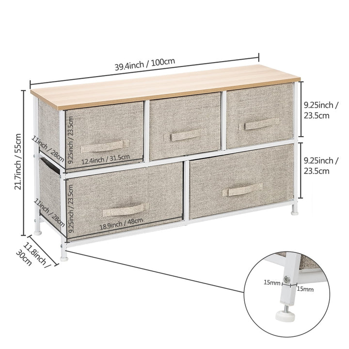 Hommoo 2-Tier Dresser Organizer with 5 Cube, Fabric Cabinet Dresser - Linen Image 5