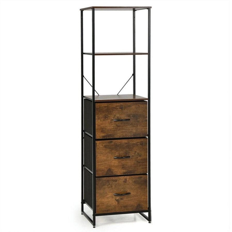 Hommoo Freestanding Vertical 3 Drawer Dresser with 3 Shelves-Rustic Brown Image 1