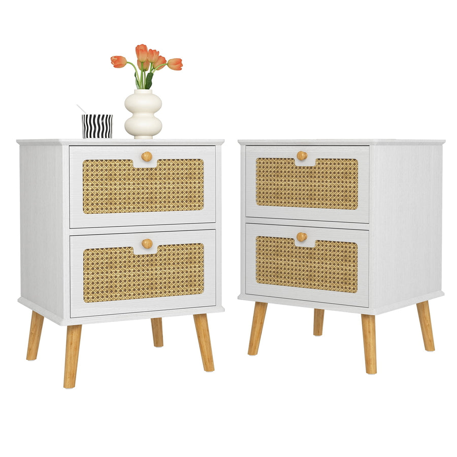 Hommoo 2 Piece Bedroom Bedside Table, Double Layer Nightstand End Table Set of 2 - White Image 1