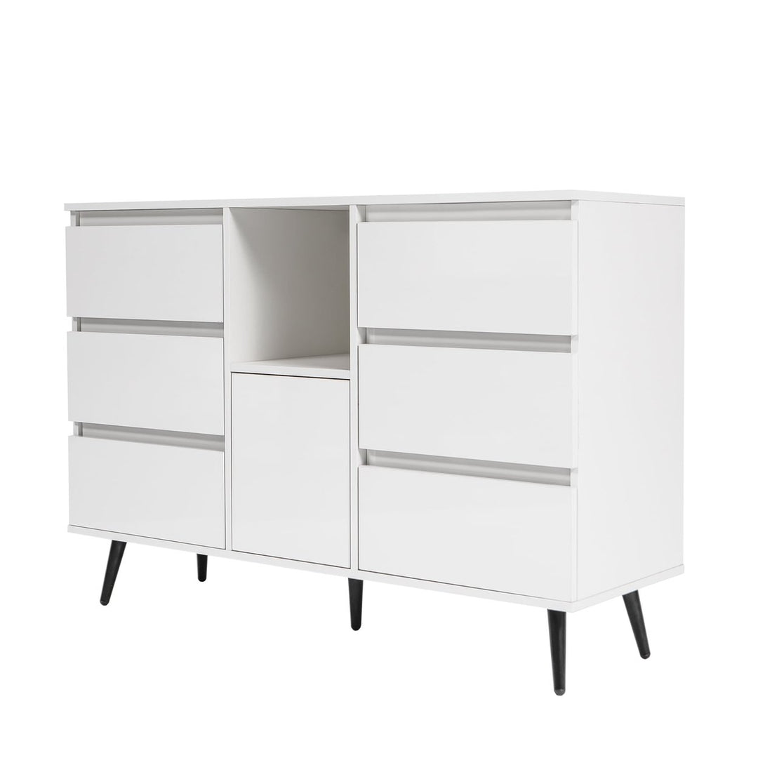 Hommoo 6 Drawer Dresser with LED Light and Door for Bedroom, Modern Wood Chest of Drawers Organizer, White Image 7