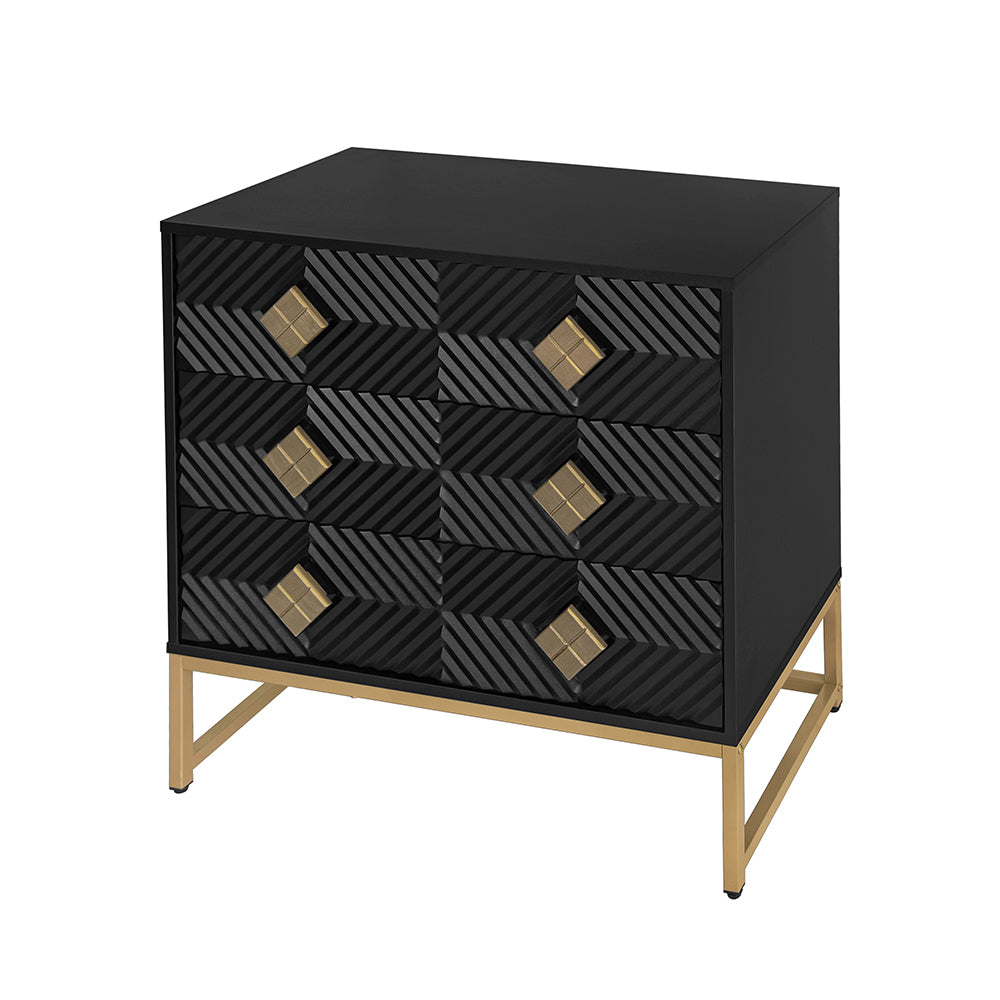 3 Drawer Modern Dresser With Decorative Embossed Pattern Drawer for Bedroom Black Image 2