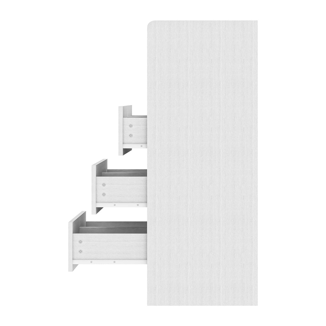 Hommoo 6 Drawer Dresser with LED Light and Open Storage for Bedroom, Modern Wood Chest Organizer, White Image 6